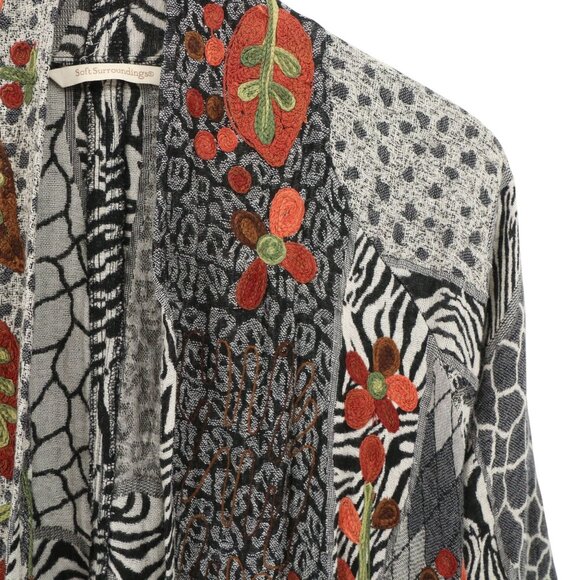 Soft Surroundings Embroidered Animal Print Open Front Cardigan Sweater L/XL - Picture 3 of 6
